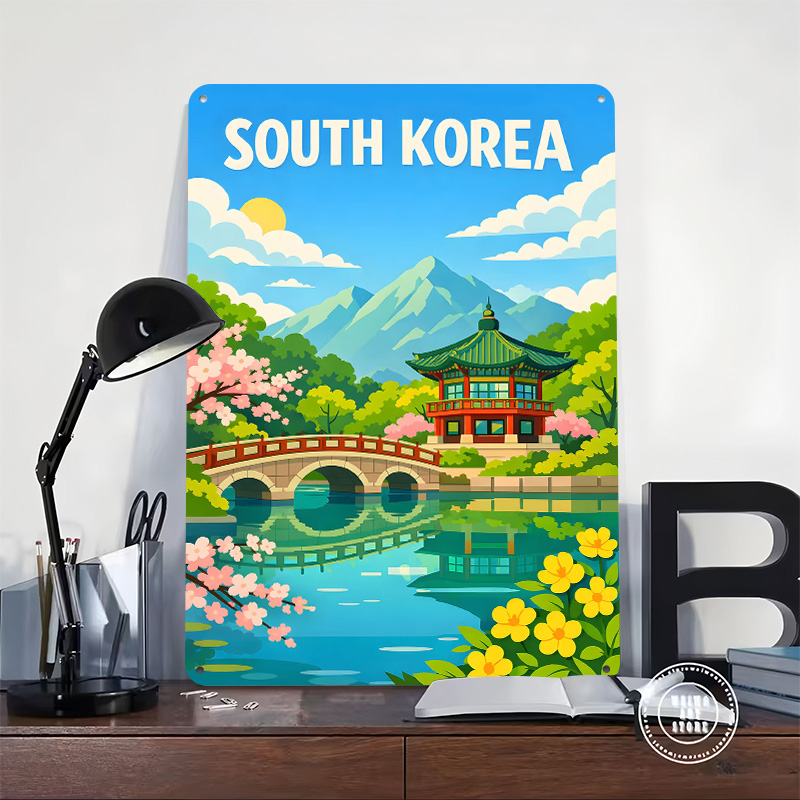 Póster de viaje de Corea del S - Desk Setup Vintage reseña y precio