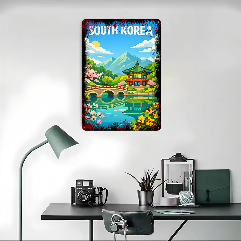 Póster de viaje de Corea del S - Desk Setup Vintage reseña y precio